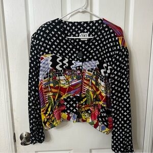 CLIO Women'sMulticolor Mixed Print V Neck Blouse, size Large